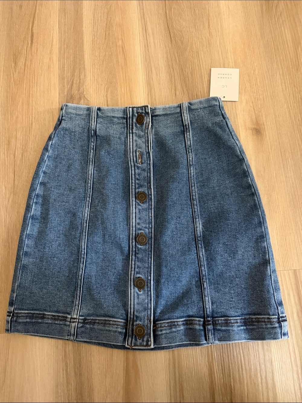 LC Lauren Conrad Button-Front Denim Mini Skirt in Blue